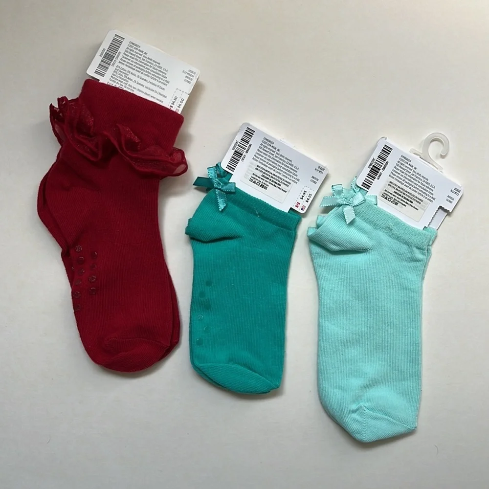 Set of 3 NWT Gymboree Socks Size 4T-6 Red Ruffle, Light & Dark Teal Socks